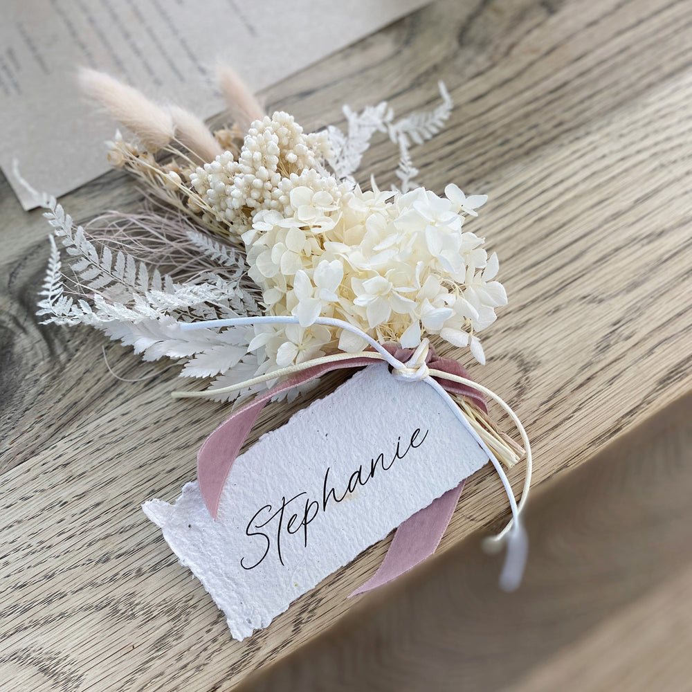 Preserved Floral Place Setting and Posy with Custom Name Tag